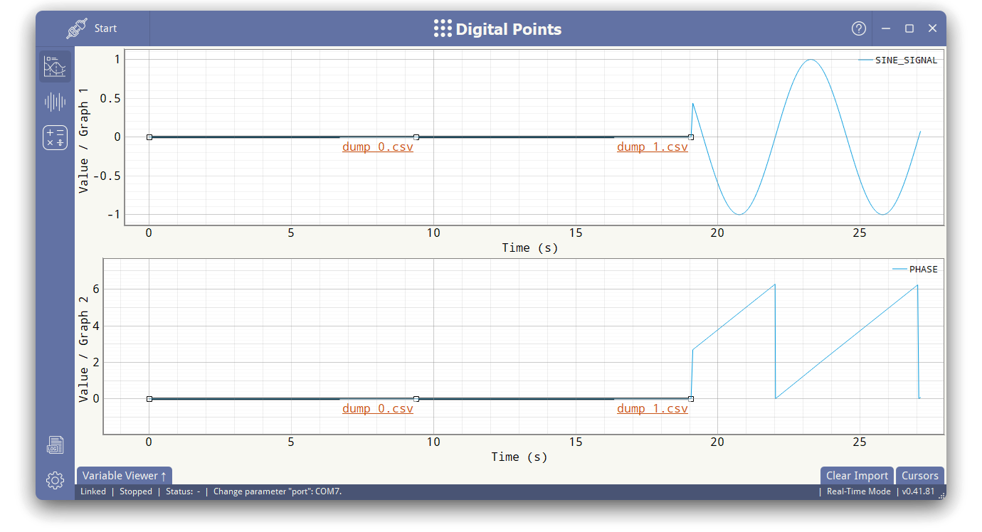 Example of dump export during real-time mode.